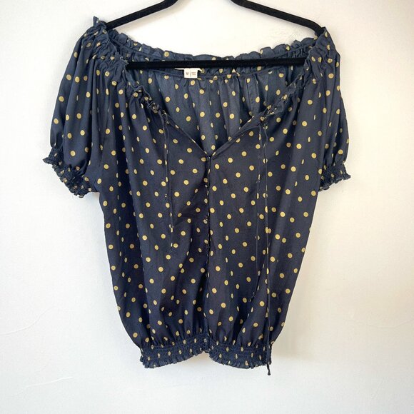 Joie Navy Blue Polka Dot Short Sleeve Blouse Top Size M Flirty Preppy Summer - Picture 1 of 9